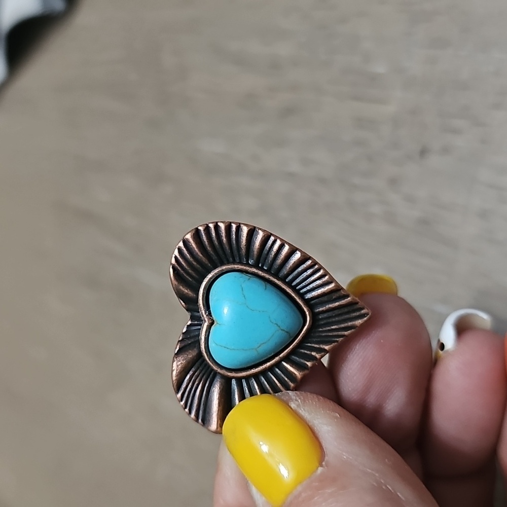 Paparazzi Copper and Turquoise Heart Earrings - Picture 3 of 3